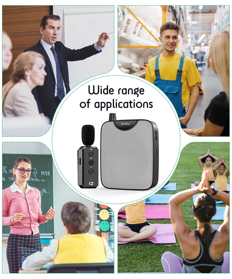 SHIDU 35W Power Voice Amplifier with Bluetooth Wireless Lavalier Microphone, Portable Teacher Mic with Speaker Personal Clip On Microphone System for Teacher Meeting Training-M500 (Black) Black