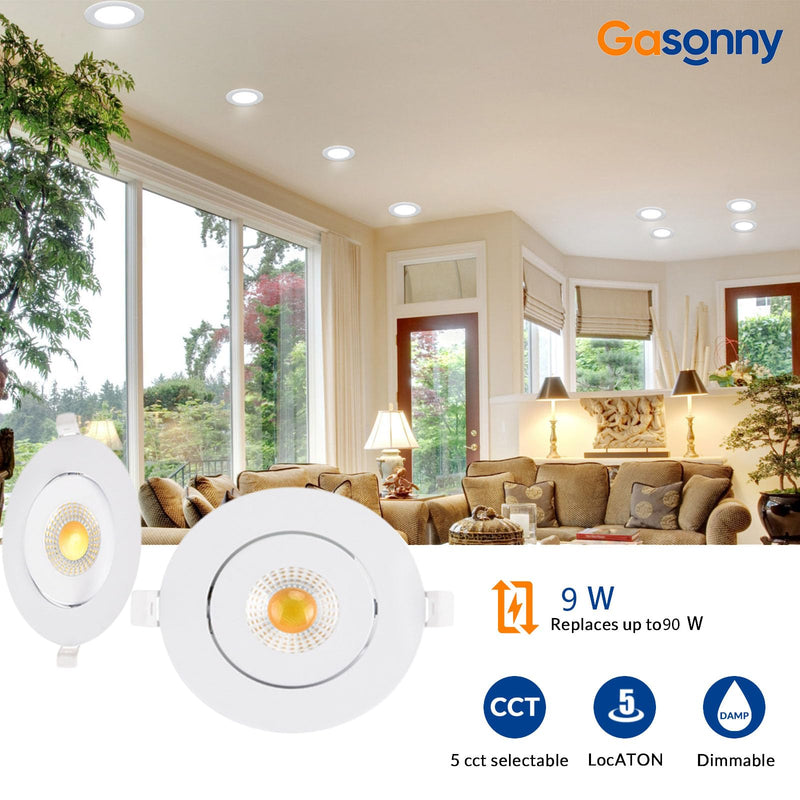 4 Inch Led Recessed lights ,Ultra-Thin Adjustable Eyeball Gimbal LED Recessed Lighting, with Junction Box 9 Watts,750lm, Dimmable geiling light ETL (2700K/3000K/3500K/4000K/5000K Option, 4pack) 2700K/3000K/3500K/4000K/5000K Option