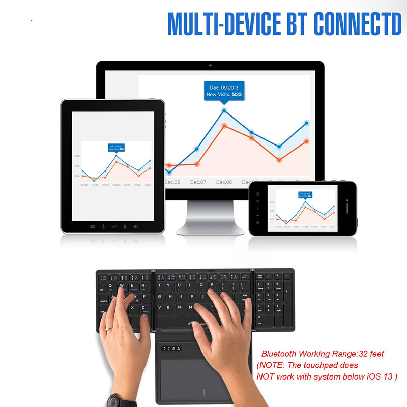 Folding Travel Keyboard with Large Touchpad: Wireless Full Size Bluetooth Keyboards for ipad Tablet Laptop Windows Mac OS E-B055