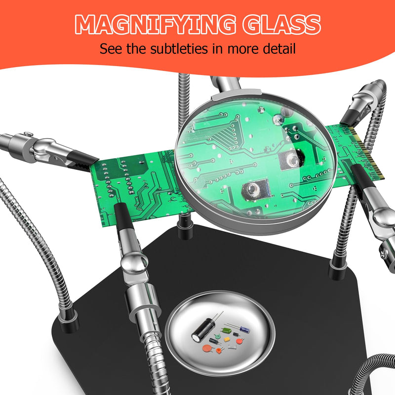 Soldering Third Hand, Magnetic Helping Hands Preciva Soldering Aid with 4 Flexible Arms and Alligator Clips Third Hand with Magnifying Glass, Flexible Soldering Holder, Soldering Aid Clamp with Magnifying Glass