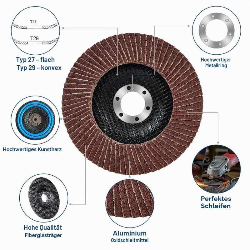 Flintronic Flap Discs, Diameter 115 mm x 22 mm, Grain 40/60/80/120 Mixing Set, Flap Discs, Flap Discs for Metal, Wood, Angle Grinder, Polishing Machine, Red, Pack of 10 #A8 115 mm 10 pieces grain 40/60/80/120