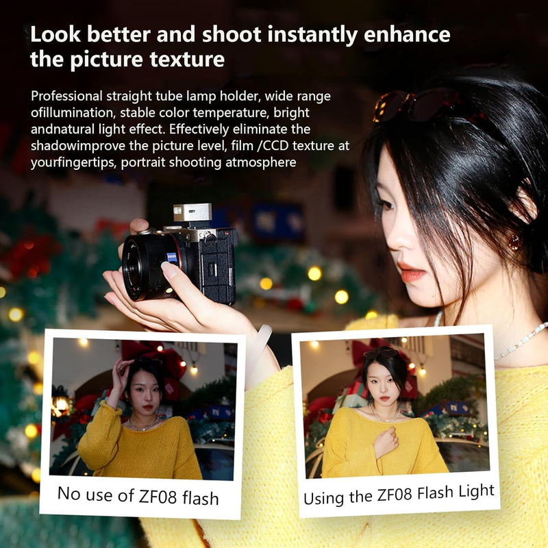 ZF08 Mini Camera Flash Speedlite with Flash Height Booster, Capable of Continuous Flash Shooting,Aluminum,for Fuji/Sony/Nikon/Canon/Olympus/Leica/Any Cameras with Single-Contact Hotshoe Black