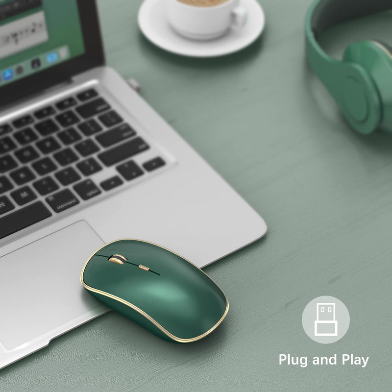 JOYACCESS 2.4G Slim Wireless Silent Mouse, Portable Wireless Computer Mouse with 5 Adjustable DPI Levels, USB Mouse for Desktop, Notebook, MacBook, Chromebook, PC (Green) Green