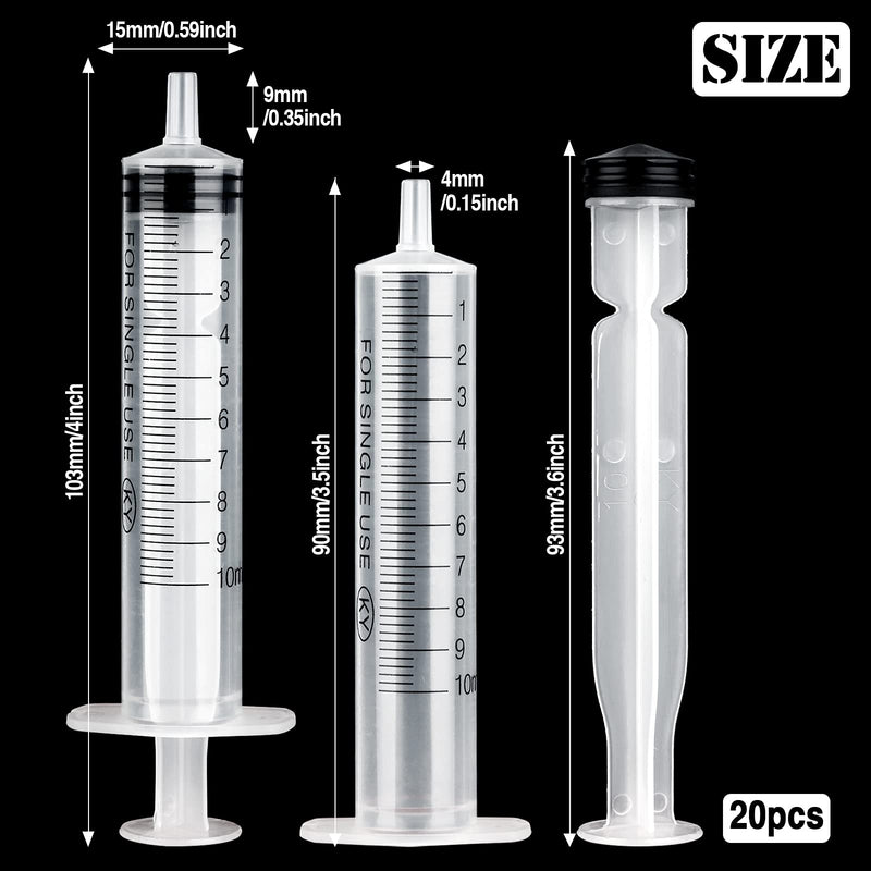 20 pack 10 ml syringe sterile syringes with lid, plastic syringes with cap, plastic syringe liquid syringe feeding syringe for newborn animals, syringes for epoxy resin laboratories dispensing