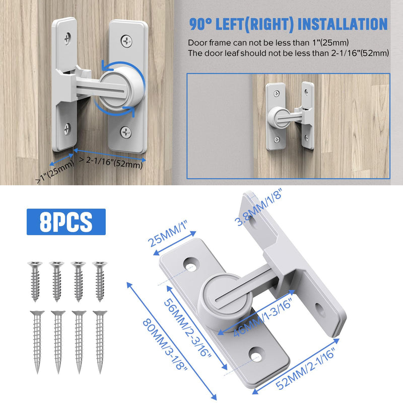 90 Degree Flip Barn Door Lock, Heavy Duty Sliding Gate Latches Locks for Garden, Bathroom, Garage, Sliding Doors (1 Pack White) 1 Pack White