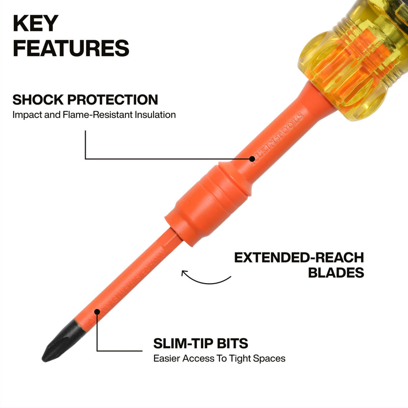 Klein Tools 32310INS 10-in-2 Insulated Multi-Bit and Multi-Bit Precision Screwdriver Set, Auto-Locking Collar, 1000V Rated, In-Handle Bit Storage 2-Piece Set