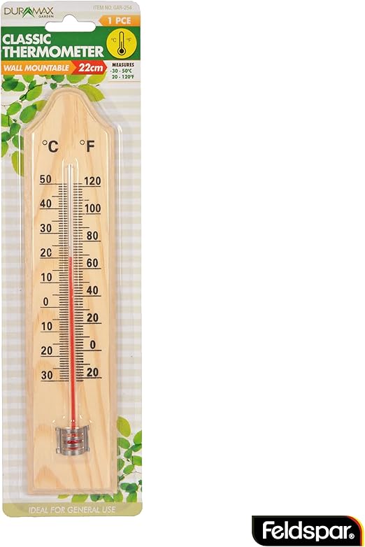 Thermometer wood nostalgia style for indoor and outdoor temperature measuring device degrees and Fahrenheit