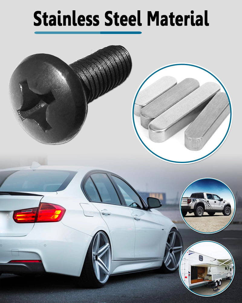 Black License Plate Screws- Rustproof Stainless Steel Car Tag Bolts, M6X16mm (1/4" X5/8") Fasteners Hardware- Phillips Machine Bolts Nuts Caps for Mounting Front or Rear Frame