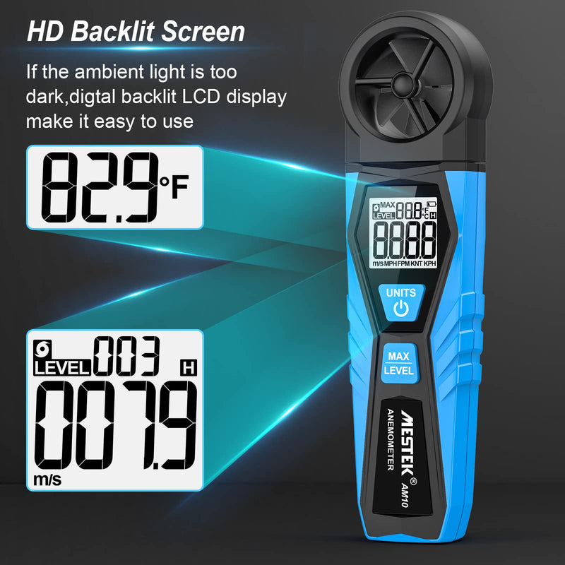 Digital Anemometer Wind Gauge MESTEK Wind Gauge Handheld Wind Speed Air Temperature Max Wind Gauge Measure 1.1~30m/s Wind Speed for Windsurfing Kite Drone Flying Sailing Surfing HVAC CFM