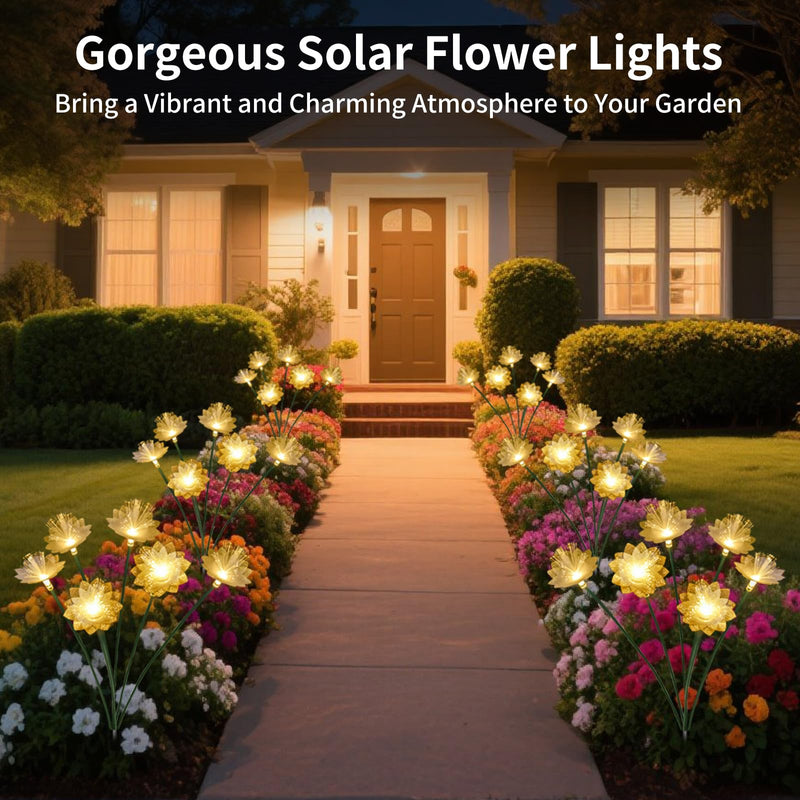 Solar Lights Outdoor Garden Decorative 4 Pack, Solar Flower Swaying Light for Outside, Yard, Patio, Pathway Decoration, Warm White