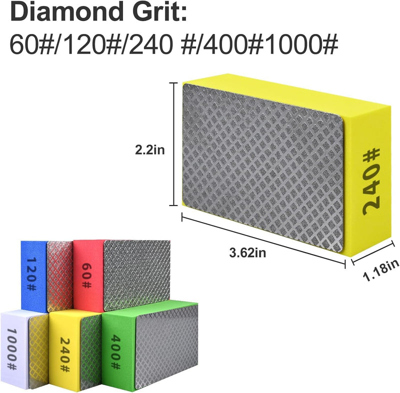 10pcs Diamond Hand Polishing Pads for Ceramic Tile Glass Grinding,Sanding Blocks Polishing 60#,120#,240#,400#,1000# 10PCS-60#-120#-240#-400#-1000#