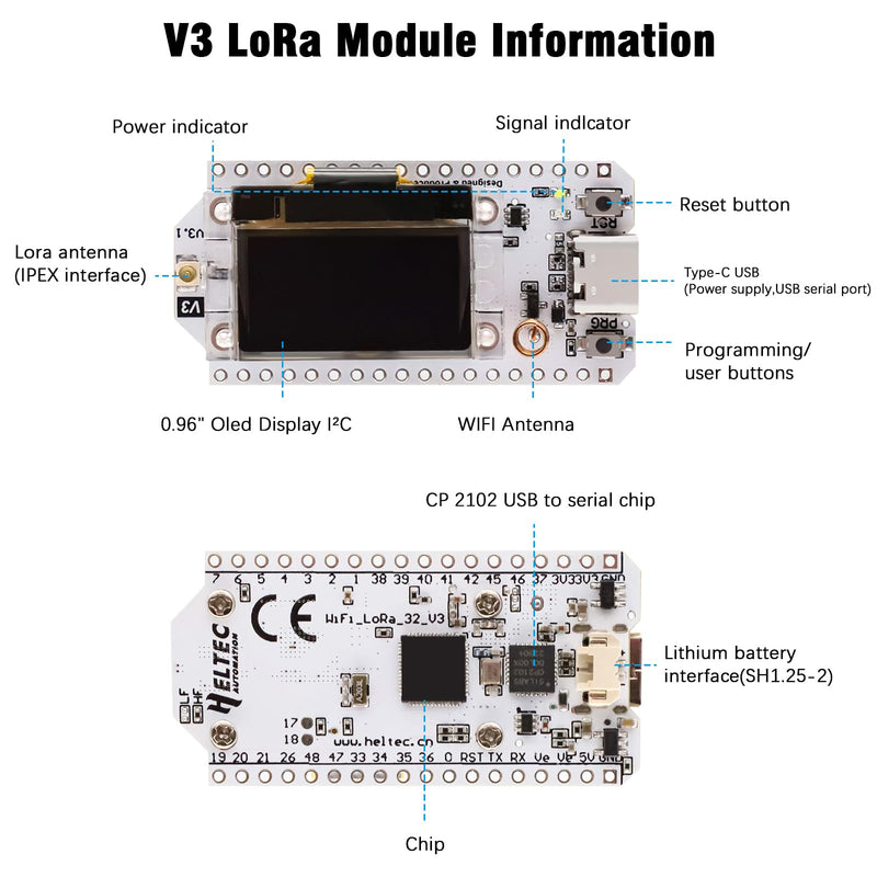 3 Set LoRa Development Board with Case, LoRa V3 Meshtastic WiFi, LoRa V3 WiFi Bluetooth Dual Core 240MHz CP2102 Chip with 0.96" OLED Display and 863-928MHz Antenna for Arduino