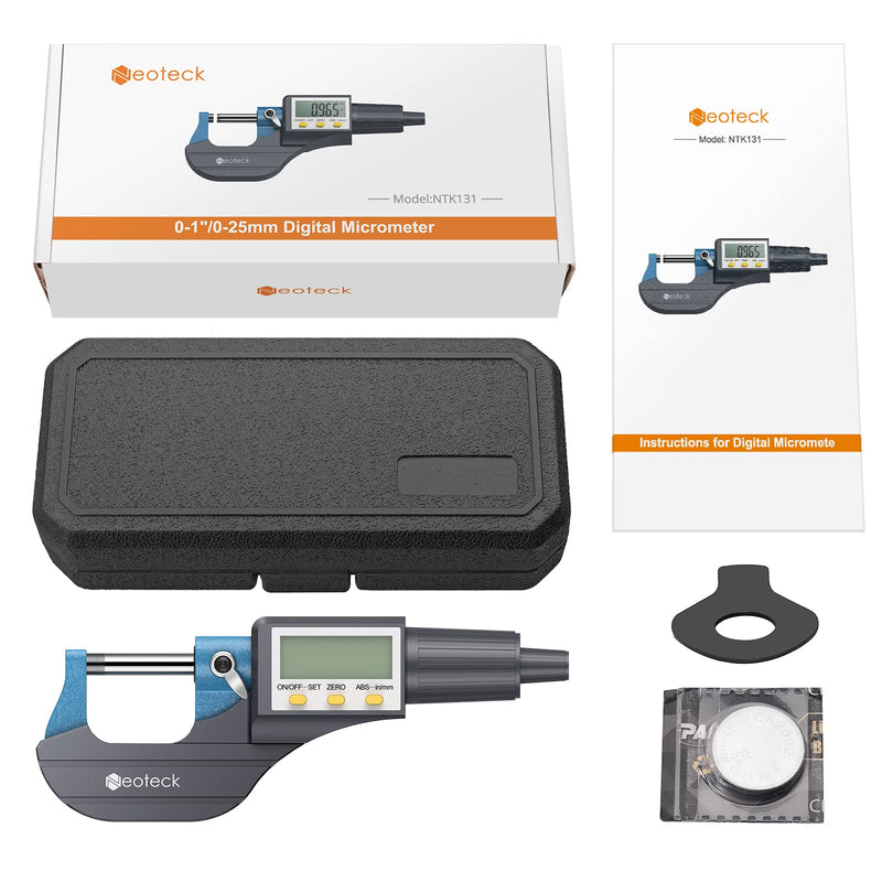Neoteck Digital Micrometer Micro Caliper Outside Micrometer Electronic 0-25 mm with LCD Display Micrometer 0.001 mm / 0.00005 "