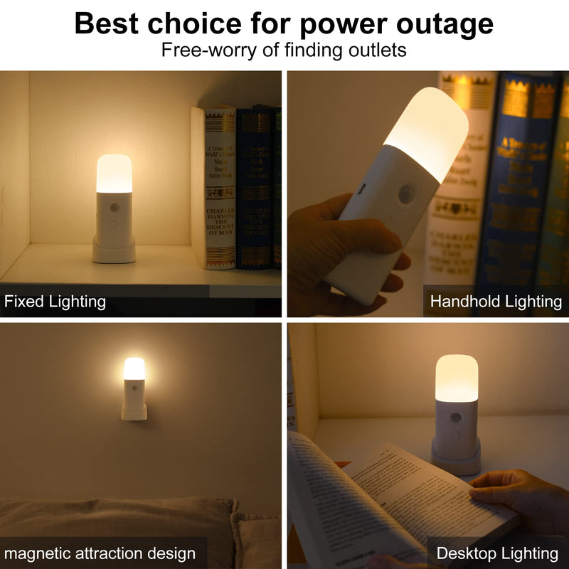 YELKO Motion Sensor Night Lights, Rechargeable nightlights Battery Operated, Dimmable Table lamp with 5 Levels Brightness Adjustable, Cordless Dimmable LED Nursery Night Lights for Home Warm White Four Pack