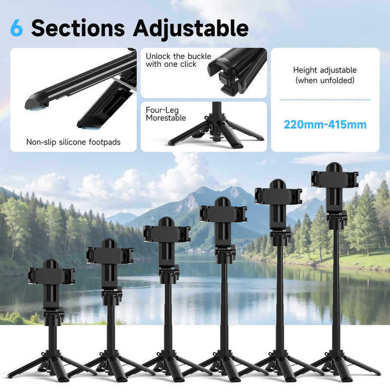 Phone Tripod, Selfie Stick with Light, 3-in-1 Mini Tripod with Wireless Detachable Remote Control & 2 Fill Light, Portable Travel Tripods for Vlog Photography Livestreaming Video Recording