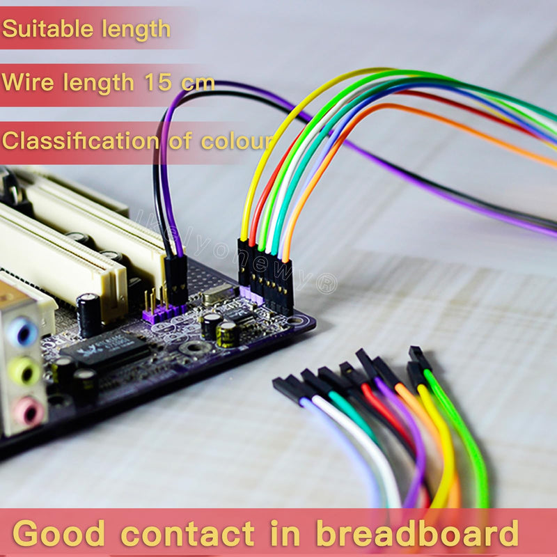 Breadboard Jumper Dupont Wires 24Awg Kabel 5 Colors 1Pin 2.54Mm Male to Female Double-End Tinning Connector Cable (Red, Black, White, Yellow, Green, 20 Each)