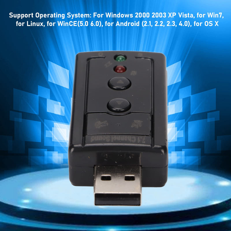 7.1 Channel USB External Sound Audio Adapter Laptop PC Sound Built in Amplifier and Volume Controls with 3.5MM Ports and Microphone for Wins/for Android