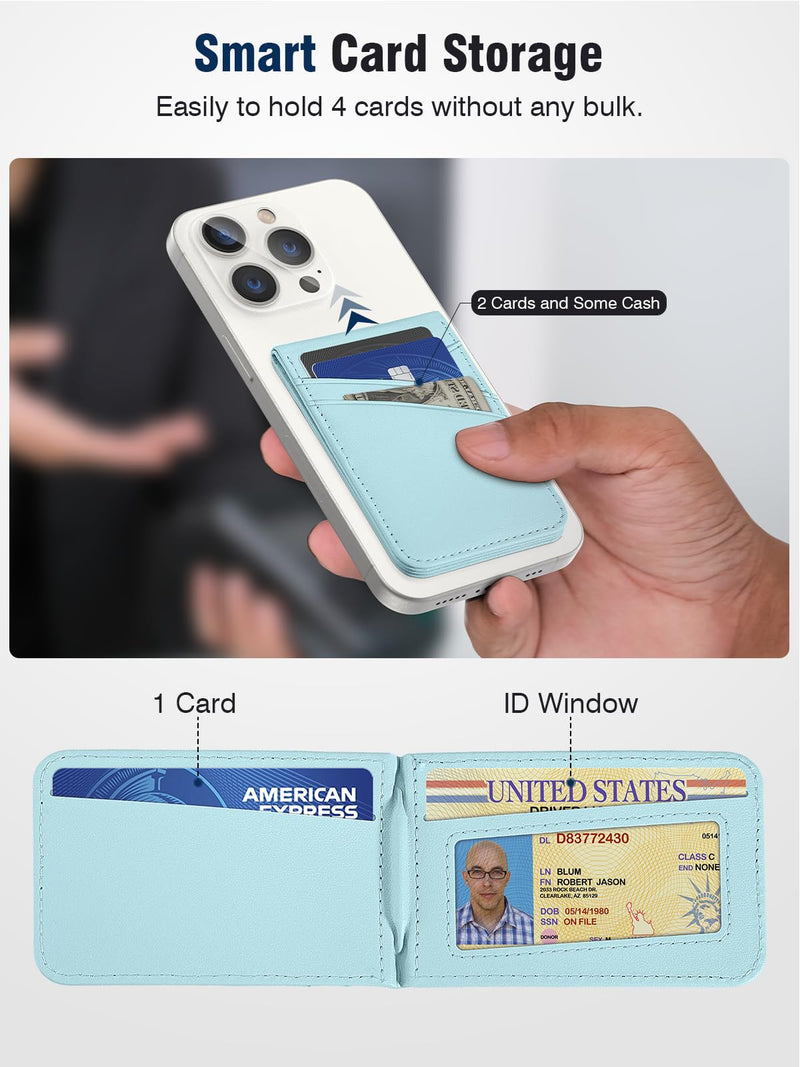 TopMade for MagSafe Wallet Stand, Strongest Magnetic Phone Wallet Card Holder for iPhone 15/14/13/12 Series, Vegan Leather, RFID Blocking, 5 Card Slots, Open ID Window, Slim, Blue