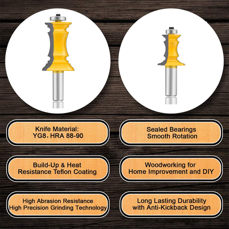 OLETBE Router Bits 2 PCS Router Bit Set 1/2-Inch Shank Woodworking Wood Molding Cutter Woodwork Edge Picture Frame Shelf Mitered Panel Cabinet Door Router Bits Set Professional(2)