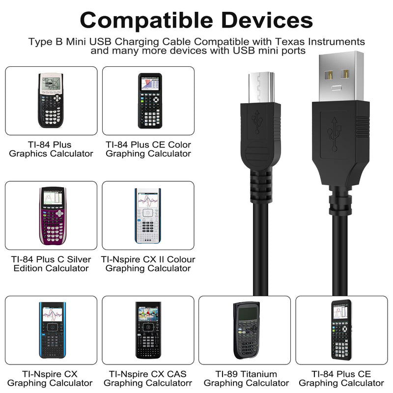 TI-84 Plus CE Cable Compatible with Texas Instruments TI-84 Plus, Plus C Silver Edition, TI 89 Titanium, Nspire CX/TI CX CAS Graphing Calculators, Mini USB Cable, 2.6ft