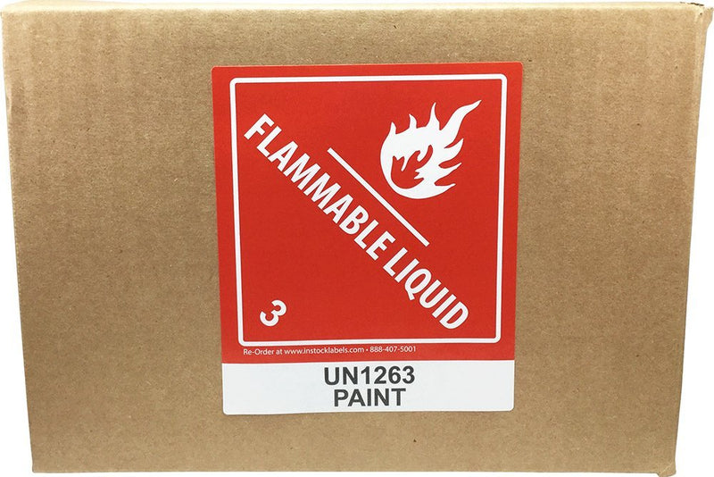 Hazard Class 3 D.O.T. UN1263 Paint Flammable Liquid Labels, 4 x 4 3/4 Inch Square Red and White Hazmat Stickers, 500 Total Adhesive Labels on a Roll – Made in the USA