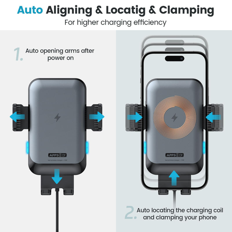APPS2Car Wireless Car Charger Mount CD Slot Auto Clamping 15W Fast Charging CD Phone Holder for Car Wireless Charger Fit for iPhone 17 16 15 14 13 12 Pro Max, Samsung S25 S24, Google, LG etc.