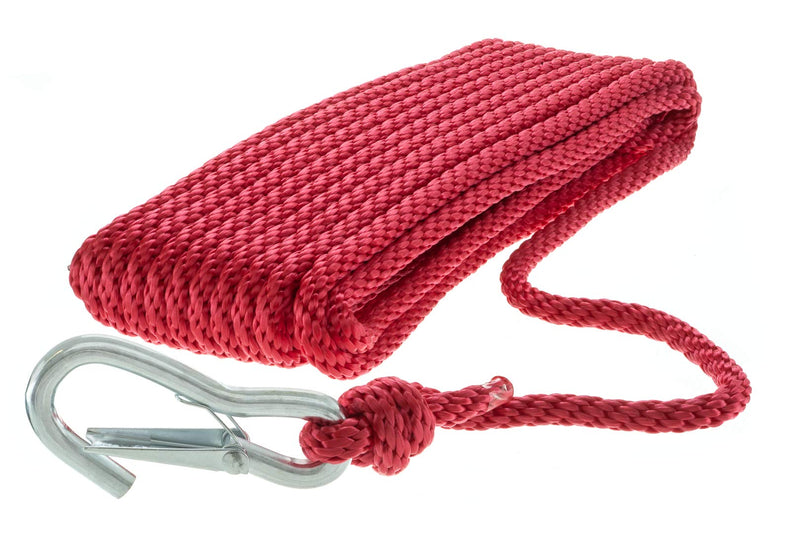 Attwood 11736-7 Solid Braided MFP Anchor Line, Red, Spring Hook, 3/8-Inch Diameter, 50 Feet Long, Kink-Resistant 3/8-Inch x 50-Feet