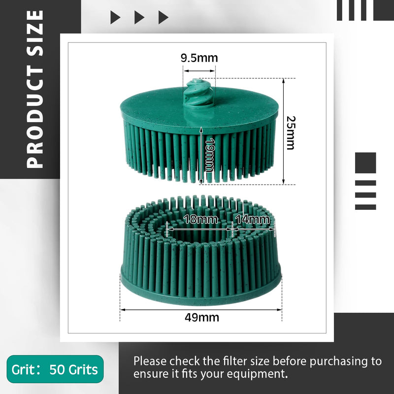 Hicarer 10 Pcs 2 Inch Bristle Discs Grit 50# Abrasive Bristle Disks Green Coating Removal Discs for Metal Grit 50#