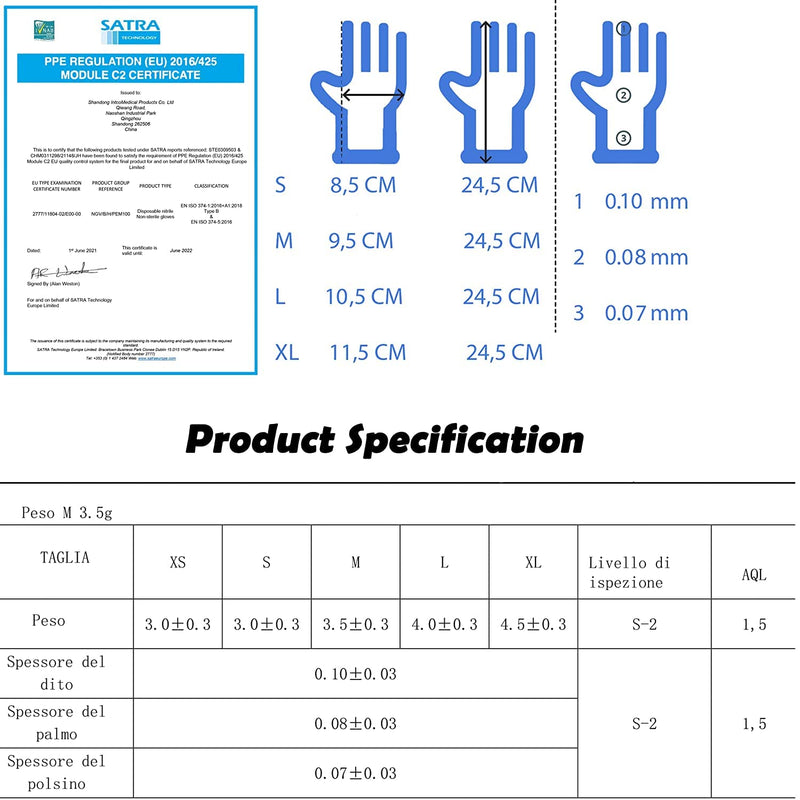 1000 Nitrile Gloves Powder Free Latex Free Hypoallergenic Food Gloves Medical Disposable Gloves (Size M) Size M