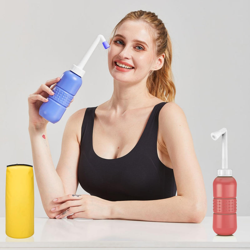 2 Pack Peri Bottle 450ml Postpartum Perineal Cleansing Bottle, Feminine Care Postpartum Perineal Cleansing 15oz Portable Bidet Travel Bidet with Waterproof Storage Bag (Pink+Blue) 2 pcs x 450 ml