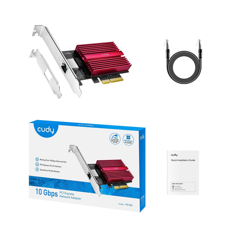 Cudy 10GB PCIe Network Card, 10G Base-T PCIe Adapter, Flow Control, PCIe to 10 Gigabit Ethernet Adapter, Supports Windows 11/10, WindowsServer 2022 and Linux, Including Network Cable