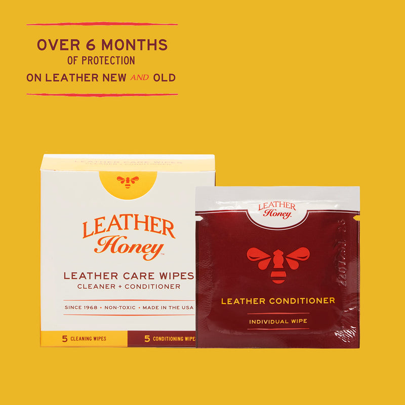 Leather Honey Leather Care Wipe Kit: Clean & Restore On-The-Go. Use for Leather Couches, Car Seats, Purses, Shoes & Bags. Safe for Any Color. Non-Toxic & Ready-to-Use. 5 Cleaner & 5 Conditioner Wipes Combo