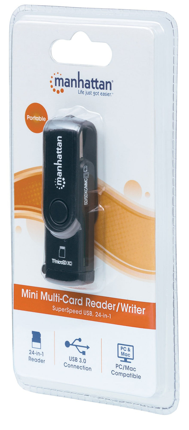 Manhattan Mini Multi-Card Reader/Writer, SuperSpeed USB 3.0, External Card Reader & Writer, 24-in-1, Mobile USB-A Mini, USB 3.0, 24-in-1