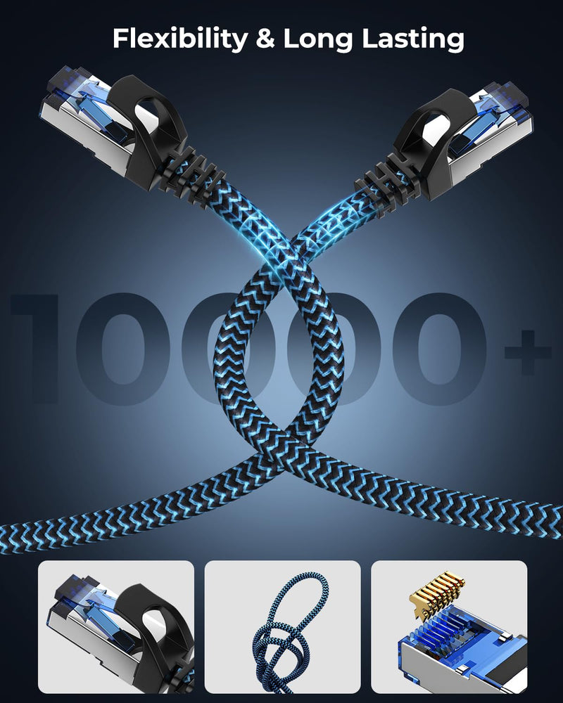 10 x 0.25 m LAN Cable Network Cable CAT8 Ethernet Cable | RJ45 Patch Cable 40Gbps 2000Mhz/s Gigabit, High Speed Internet Cable Compatible with Router Modem Laptop PC blue 10