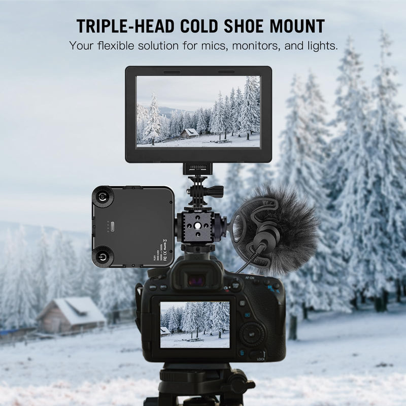 Triple Cold Shoe Mount with 1/4" Thread, Aluminum Camera Hot Shoe Extension Bracket with 3 Port Cold Shoe Mounts for LED Video Light Monitor Microphone Camera Cage (62011)