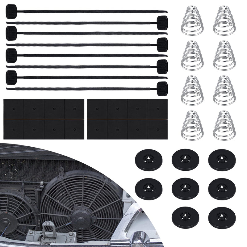 2 Sets 40pcs Car Fan Mounting Kit, Electric Radiator Fan Mounting Kit Transmission Cooler Mounting Kit Radiator Fan Zip Ties Accessories for Car Electric Cooling Fan Installation