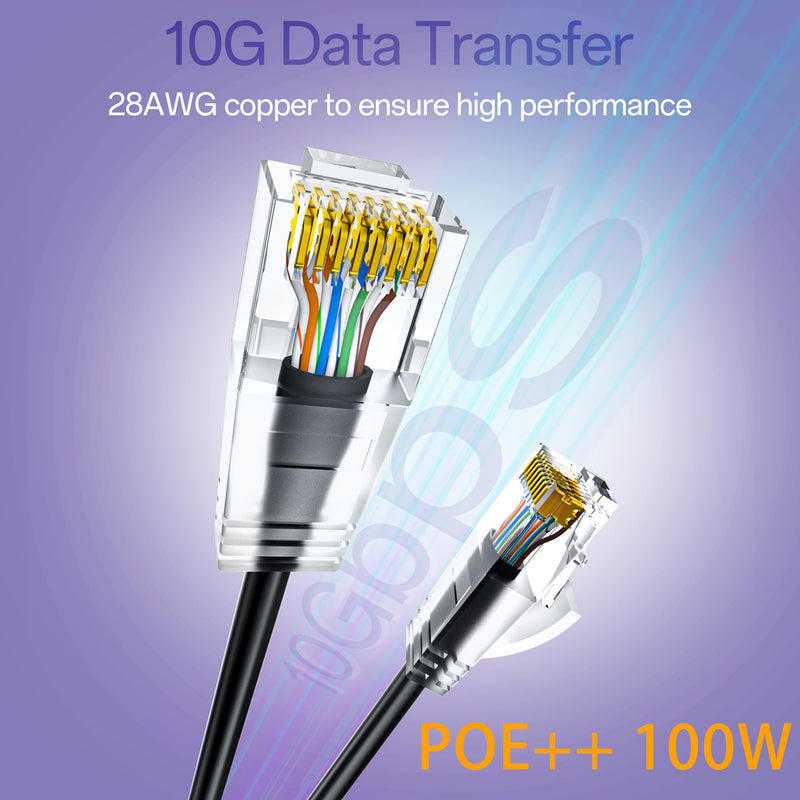 Cat6a Patch Cables 1ft (48 Pack) Slim, Cat6 Ethernet Patch Cable Pure Copper, Flexible Cat 6 Patch Cable 550MHZ 10G, Space-Saving Cat 6A Network Cables for Patch Panel Black 48Pack