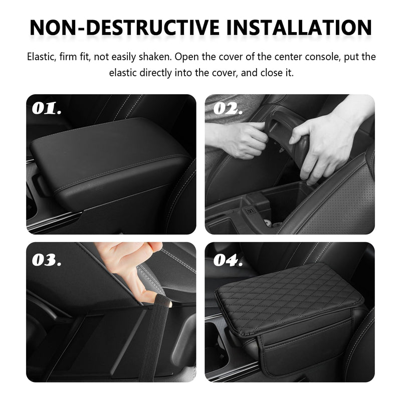 Upgraded Car Center Console Cover,Microfiber Leather Car Armrest Cover Cushion with 2 Storage Bags,Universal Car Armrest Storage Box Car Interior Accessories for Most Vehicles (Black) Black