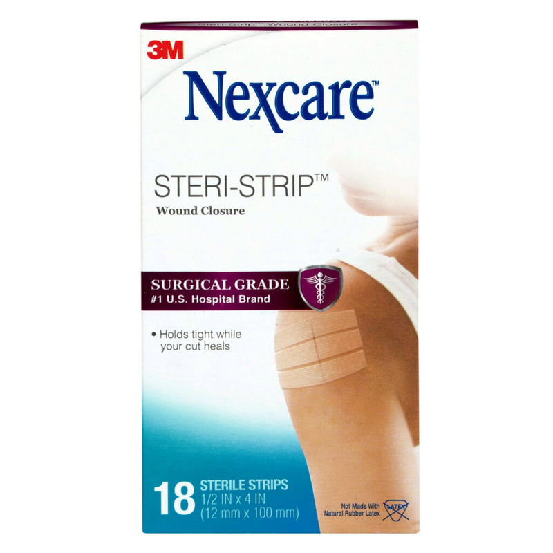 3M Steri-Strip Reinforced Adhesive Skin Closures, Sterile Wound Closure Strips, 1/2 in x 4 in (12 mm x 100 mm), Breathable, Latex-Free, 18 Count (1 Pack)