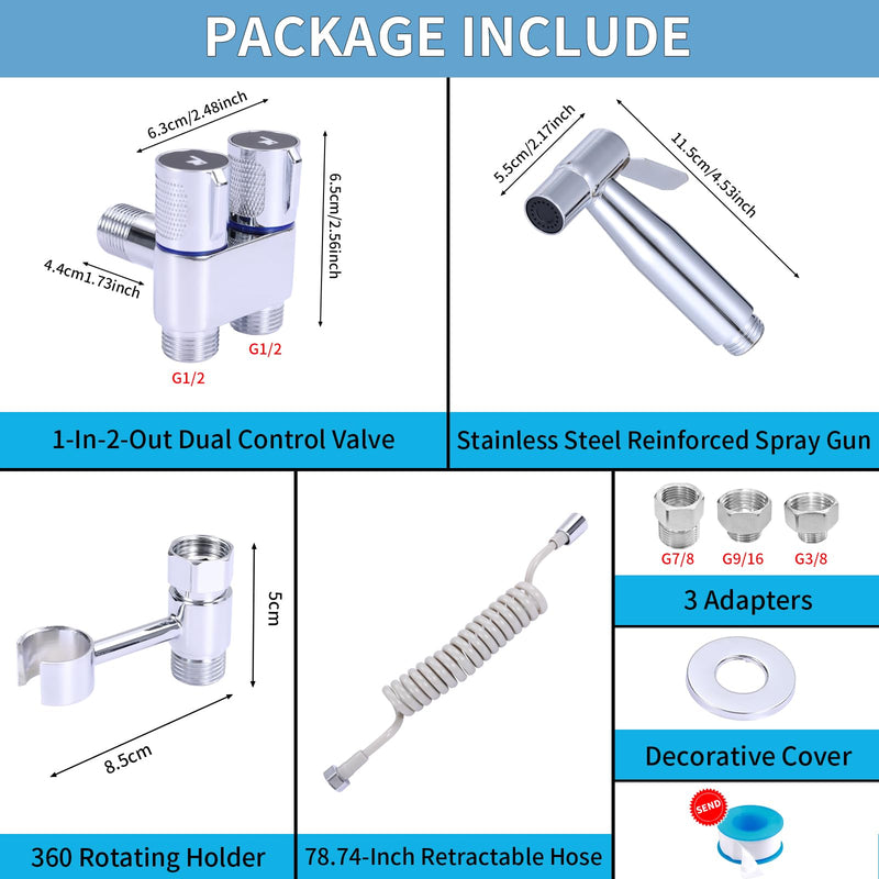 Handheld Toilet Bidet Sprayer for Toilet, Muslim Shower Bidet Toilet Hose Sprayer Kit, Jet Spray Bidet Attachment Connected to Faucet for Cloth Diaper Care and Feminine Wash (Silver) Silver