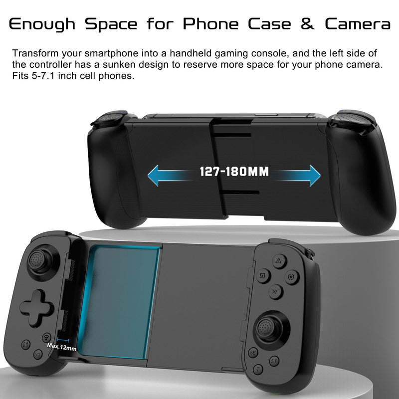 Joso Phone Controller for iPhone/Android/PC, D6 Wireless Game Controller for Switch/PS3/PS4 with Hall Joystick/Turbo/6-Axis Gyro/Dual Motor, iOS Android Controller Support Cloud Gaming/Remote Play Black