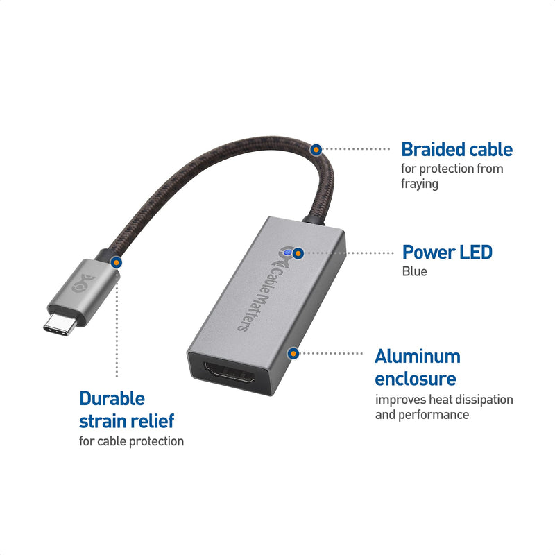 Cable Matters 48Gbps USB C to HDMI Adapter Supporting 4K 120Hz and 8K HDR - Thunderbolt 3 and Thunderbolt 4 Port Compatible - Maximum Supported Resolution on Any Mac via This Adapter is 4K@60Hz
