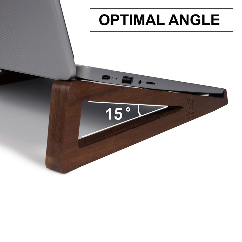 S&A WOODCRAFT Wooden Laptop Stand, Portable Desk Laptop Holder for Tablet with Carry Pouch, Compact Travel Laptop Stand with Protective Silicone Pads, Suitable for Laptops and Tablets Brown Acacia