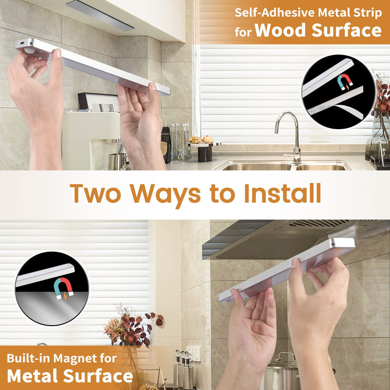 Under Cabinet Lights Rechargeable Under Counter Lights for Kitchen, 188 LED Closet Light Motion Sensor Light Indoor, Dimmable Magnetic Under Cabinet Lighting, 2-Pack Silver(2-Pack) 13.58 Inch
