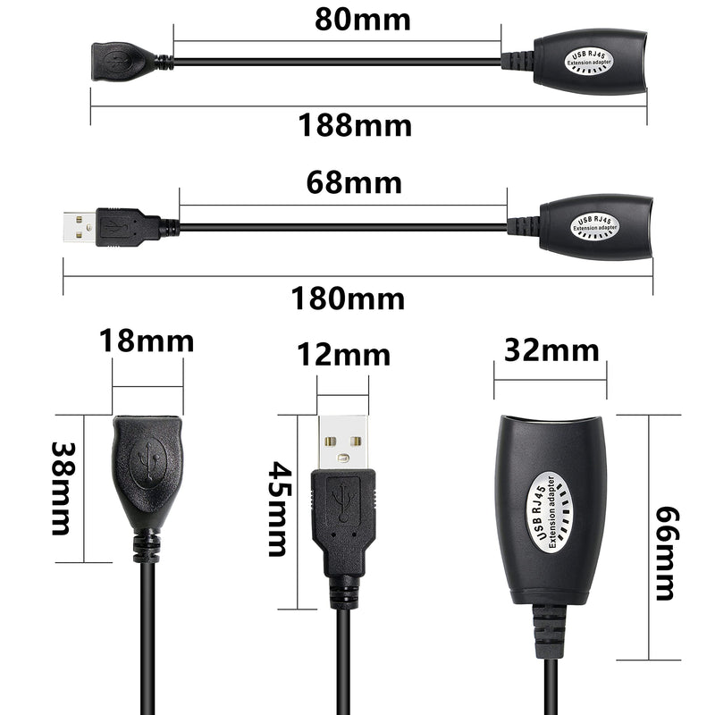 GELRHONR 2Pack USB 2.0 to RJ45 Ethernet Extender Adapter Cable,Over Cat5/Cat5e /Cat6 Cable for Printer Mouse Keyboard-Black
