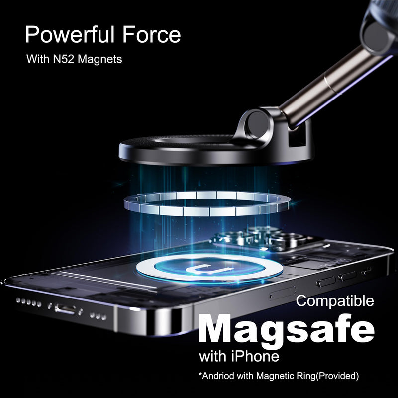 Magnetic Phone Holder for Car,Vacuum Suction Cup Phone Mount,Magsafe Car Mount for iPhone, No Need Charge,Folding Holder for iPhone and Android Black