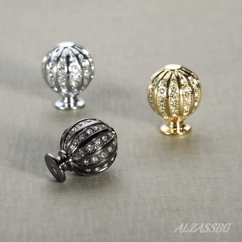 Alzassbg Black Nickel Round Crystal Cabinet Knobs 5 Pack, AL1078BN | Solid Metal Build, 1 Inch Diameter, Decorative Hardware Pulls, for Cabinets and Drawers Black Nickel-Round