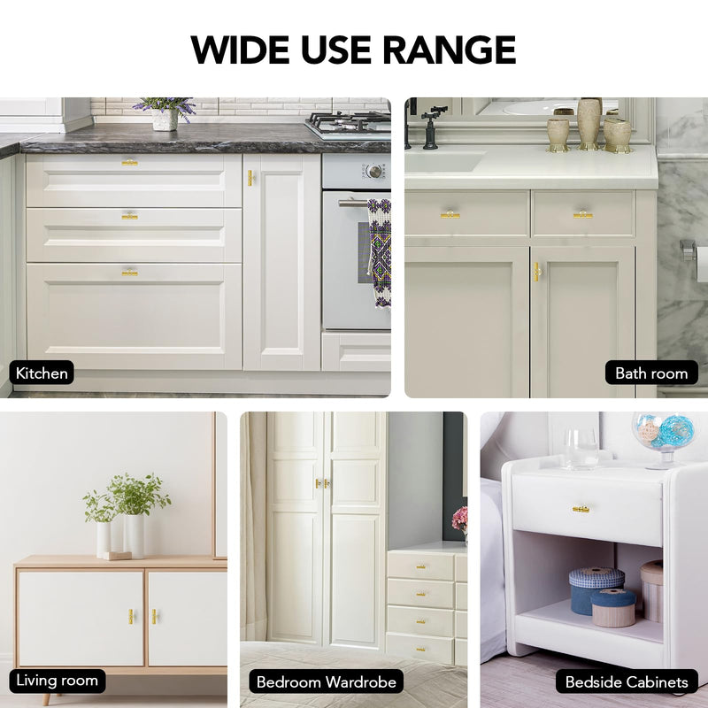 HOME EDIT 10 Pack Gold Cabinet Knobs 2 Inch - Brushed Brass Drawer Knobs Single Hole Gold 6T Bar Hardware Drawer Pulls for Kitchen Cabinets and Dressers