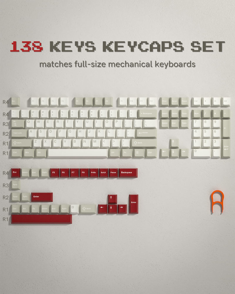 Womier Keycaps, Custom PBT Doubleshot Keycaps 60 65 75 100 Percent, Cherry Profile Retro Keycaps, 61/64/68/84/87/100/104/108 Gaming Mechanical Keyboard Keycaps, 132 Keys Keycaps Set (Vintage Grey) Vintage Grey
