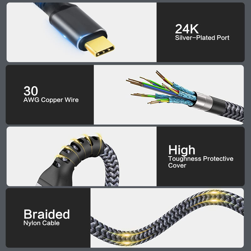 VCOM USB4 Cable 240W Thunderbolt 4 Cable 2.6 FT, 40Gbps and 8K@60Hz 5K@60Hz or Dual 4K Video USB-C Compatible with Thunderbolt 3/4, Dell, iPad Air 4, iPad Pro 2020, Pixel, Hub, Docking, and More